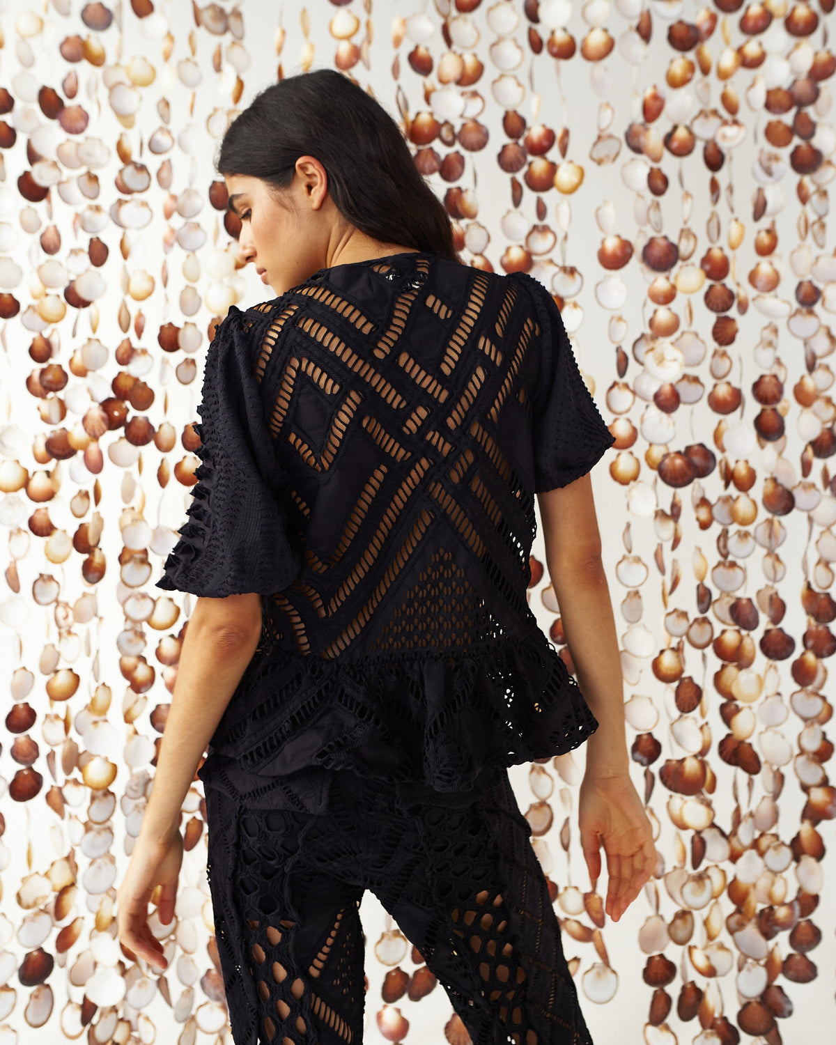 Globe Shell Shirt In Black by Itana, photo 8 of 10, Leonica